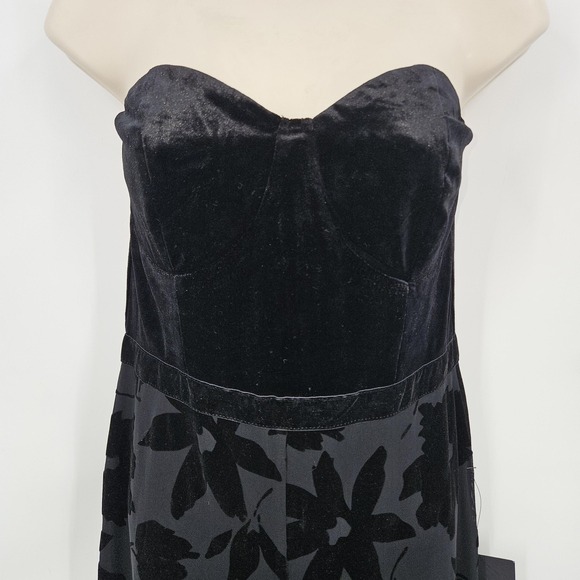 Lulus Love About It Jumpsuit SZ M Black Velvet Strapless Floral Wide Leg Formal - Picture 3 of 12